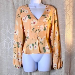 Leith Long Sleeve Floral Peplum Flounce Hem Blouse